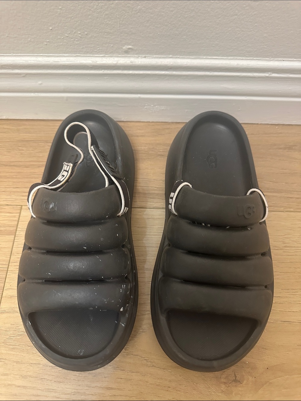 UGG Charcoal Quilted Slide Sandals with Heel Strap